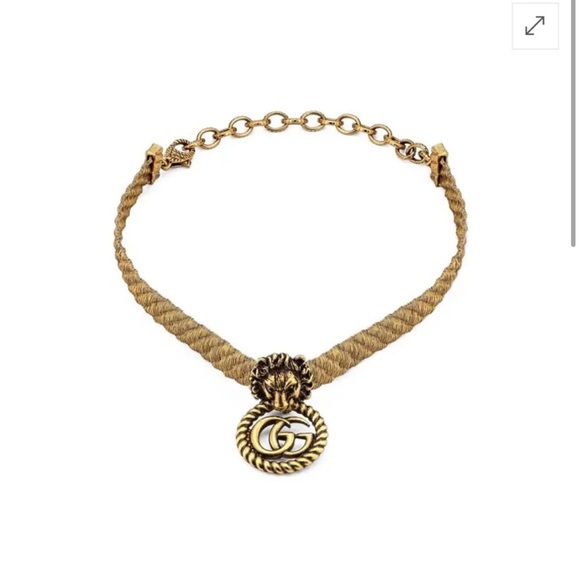 Gucci Lion Head Metallic Gold Marmont GG logo choker necklace